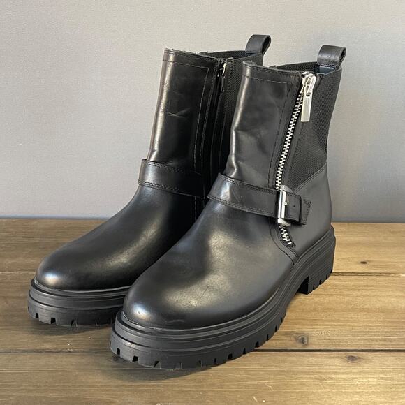 Blondo Garnet Waterproof Boots Women's Size 9.5M Black Leather Lug Sole Moto - Picture 4 of 13